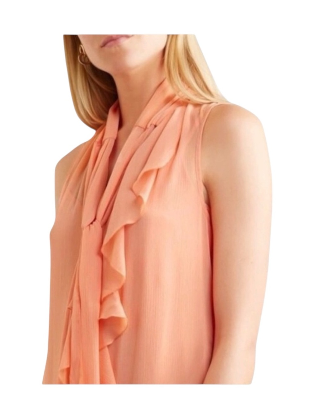 See by Chloe ༻ Pussy Bow Silk Crepe Crepon Sleeveless Top ༻Coral Pink Orange ༻ 6 - Picture 2 of 16